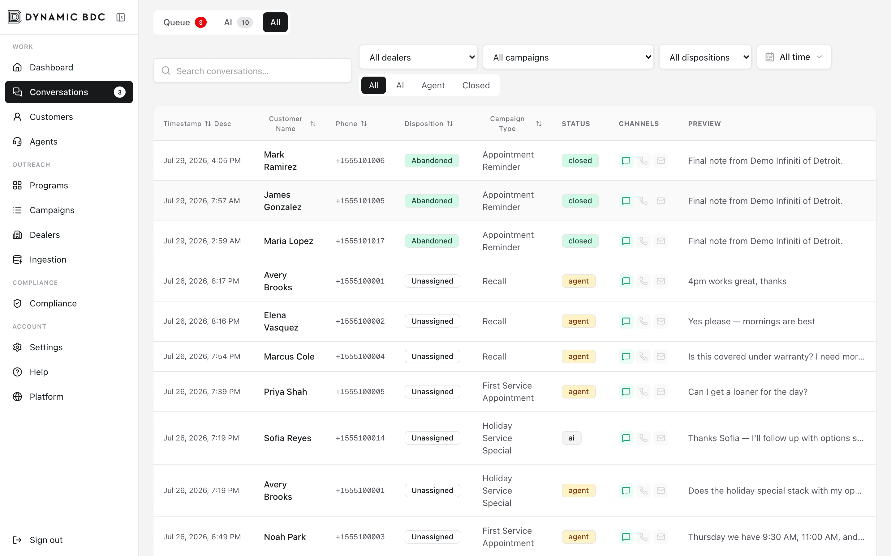 All conversations history view